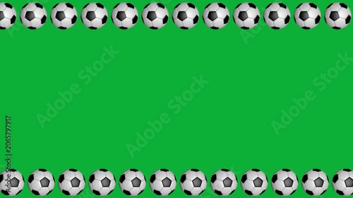 Seamless looping soccer balls framing a vibrant green screen background for sports themes and transitions