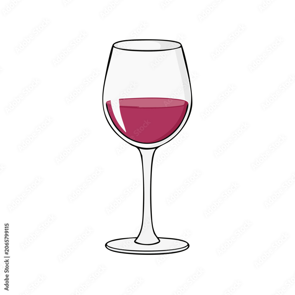 Fototapeta premium Clear glass goblet filled with deep red wine on a simple white background