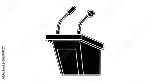Black Podium with Microphones Icon Vector Illustration