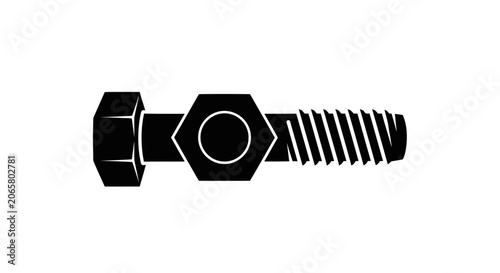 Black Silhouette Icon of a Metal Bolt and Nut Fastener