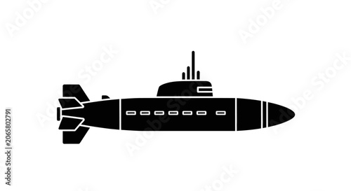 Black Silhouette Icon of a Military Submarine