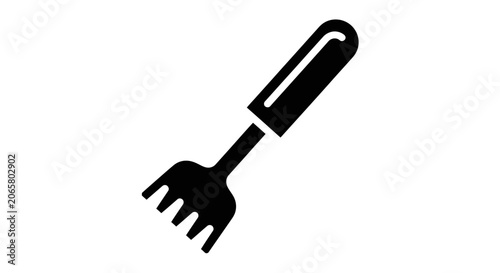 Black Silhouette Icon of a Small Hand Rake Garden Tool