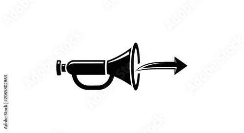 Black Silhouette Icon of a Trumpet with an Outward Pointing Arrow