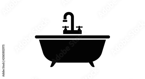 Black Silhouette Icon of a Vintage Clawfoot Bathtub with Faucet