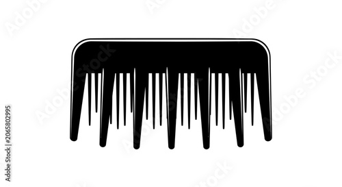 Black Silhouette Icon of a Wide Tooth Hair Comb for Grooming