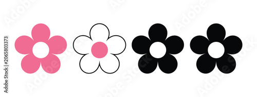 Floral black pictogram daisy flower icon set featuring groovy hippy silhouettes and decorative spring summer design elements in trendy flat style.