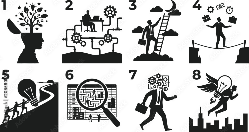 Fototapeta premium Human head with tree silhouette inside black and white vector illustration representing growth and ideas brain mind intellect thought cognition concept