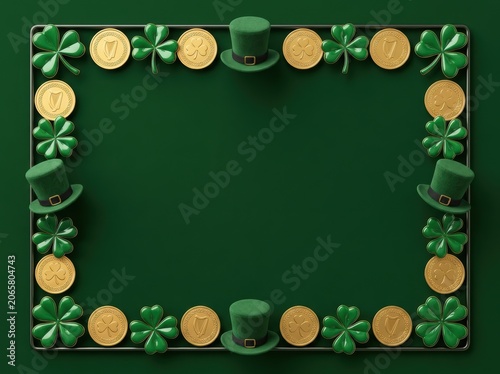 Creative graphic design highlighting emerald shamrocks gold coins top for celebrations