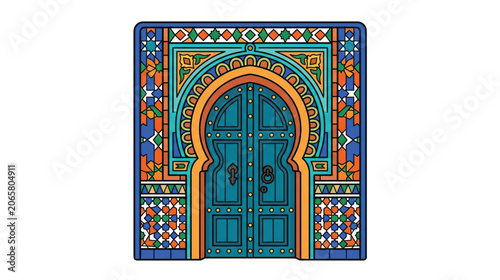 Colorful Moroccan Style Wooden Doorway.