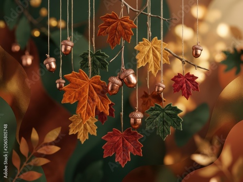 Thematic background depicting autumn equinox art style leaves with artistic flair