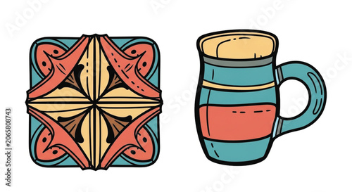 Colorful Mug and Ceramic Plate.