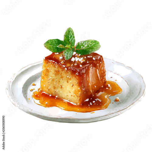 Tablou pe pânză Malva Pudding watercolor vector, hand-painted style, high-quality illustration isolated on white background