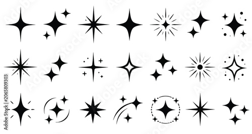 Tableau sur toile Black and White Vector Icons Set of Stars and Snowflakes Christmas Winter Decora