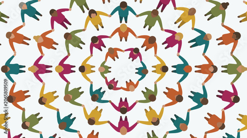 Seamless Pattern of Diverse People Holding Hands, Symbolizing Unity