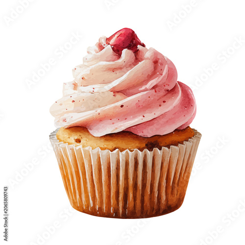 Photos Cupcake watercolor vector illustration, high-quality artwork isolated on a pure white background