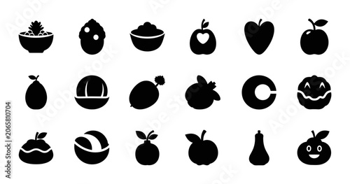 Flat Fruit Icon Set Collection Featuring Fresh Organic Produce Healthy Food Symbols And Various Garden Harvest Illustrations For Modern Graphic Design