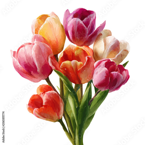 Photos Stylized watercolor Tulip Bouquet vector, modern artistic illustration with high-quality details on a pure white background
