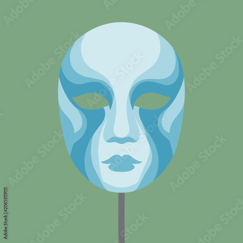 Abstract Blue Mask on Green Background, Mystery and Identity