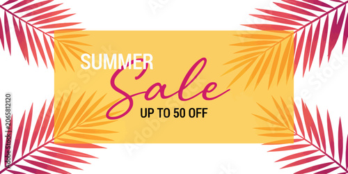 Summer Sale Graphic Design With Palm Fronds And Discount Text