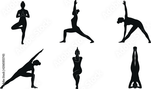 Photos Set of six different yoga poses
