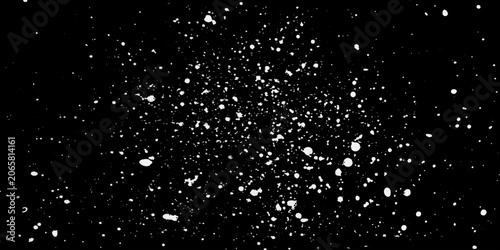 White snow on a black background texture. Abstract pattern for design. Abstract snowfall on black background