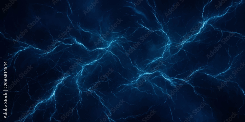 Obraz premium Lightning Storm in Night Sky with Electric Blue Thunderbolts and Rainy Weather Background Texture