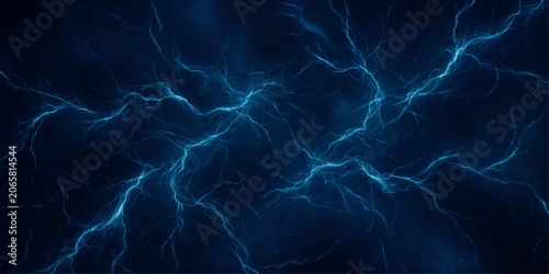Obraz na płótnie Lightning Storm in Night Sky with Electric Blue Thunderbolts and Rainy Weather B