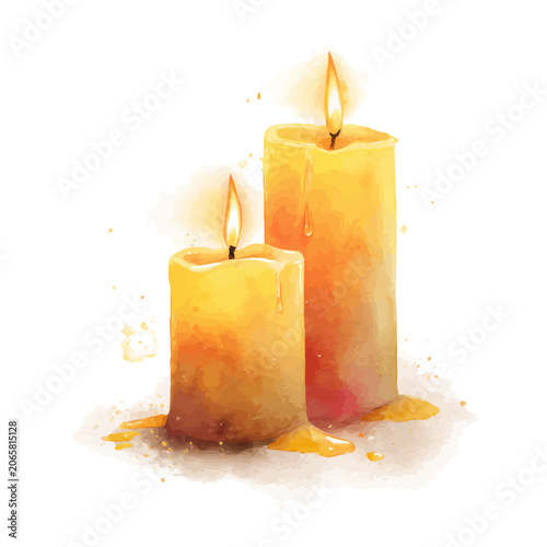 Obraz na plátně Candles watercolor artwork, high-quality professional vector illustration isolated on a white background