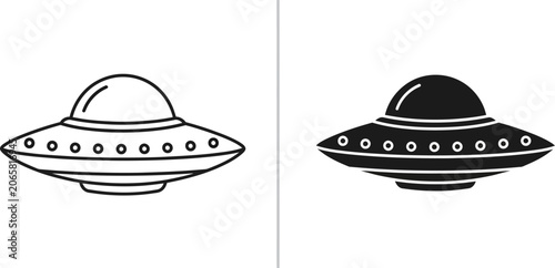 Bild auf Leinwand Flying saucer outline and silhouette isolated on white background for science fi