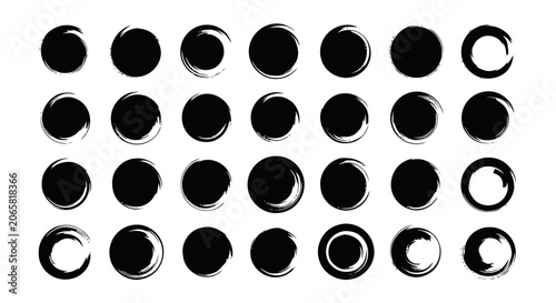 Vector illustration of set of handdrawn ink brush circles on a transparent background