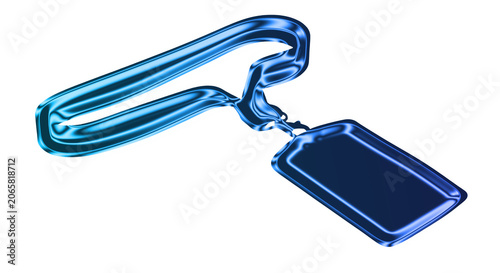 Obraz na plátně A shiny blue carabiner clip holds a blank tag on a transparent background