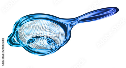 Tableau sur toile Vibrant blue tea strainer on a clean transparent background with water droplets