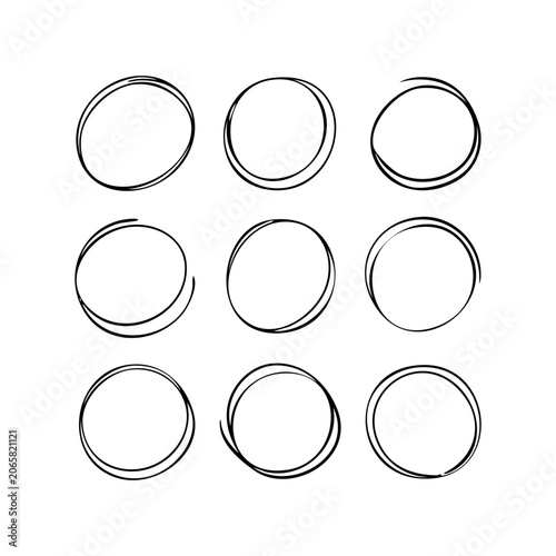Set of hand drawn circle highlights in scribble doodle style isolated on white background