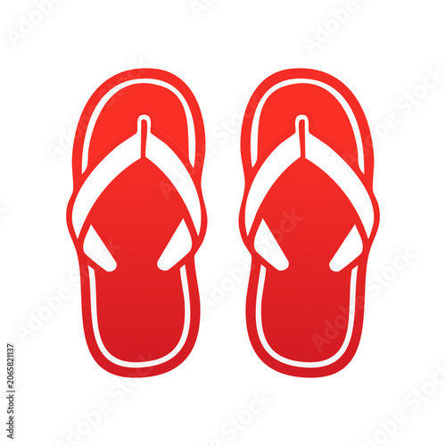 Red flip flops icon in flat design style isolated on white background
