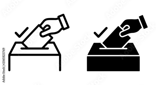 Obraz na plátne Voting Icon Set, Ballot Box and Hand Illustration, Election Symbol, Democratic P