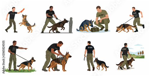 K9 Unit Police Dog Training and Operations Set with Handlers and German Shepherd Service Dogs