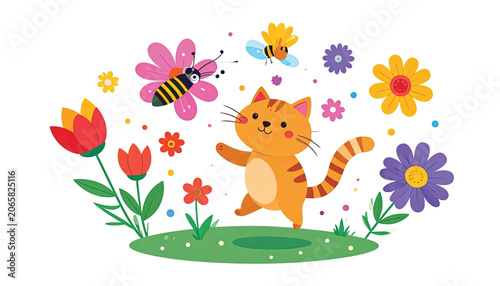 Orange Cat Playing Outdoors Freely Happy.