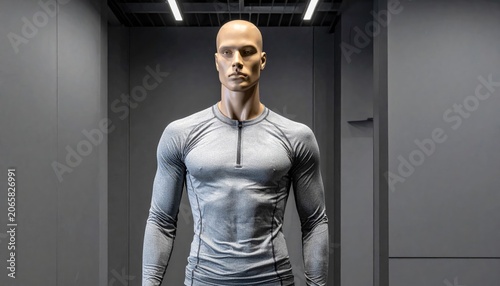 Mannequin wearing athletic apparel standing in a modern minimalist setting
