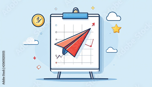 Paper Airplane on Clipboard Calendar.