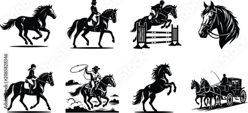 Canvastavla Equestrian and horse silhouettes set featuring running mustang dressage show jum