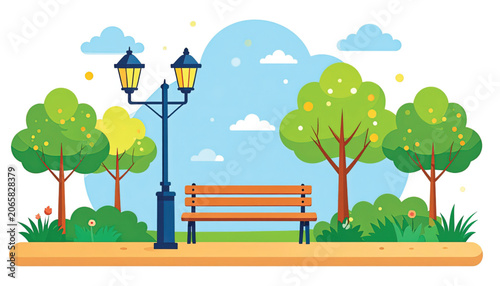Park Bench Under Street Lamp.