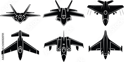 Canvastavla Military fighter jet silhouette vector icon