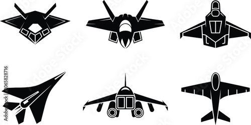 Canvastavla Military fighter jet silhouette vector icon