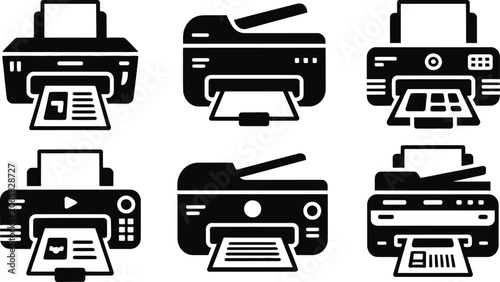 Fotografie Printer icon set black silhouette vector graphics