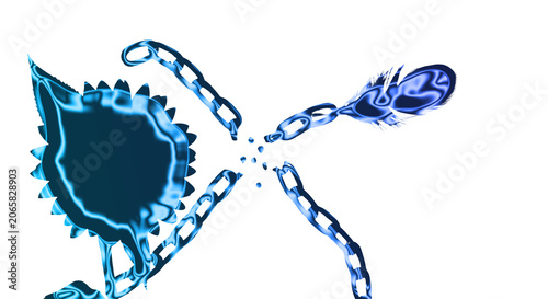 Foto A blue glowing virus-like object with chain-like structures against a transparen