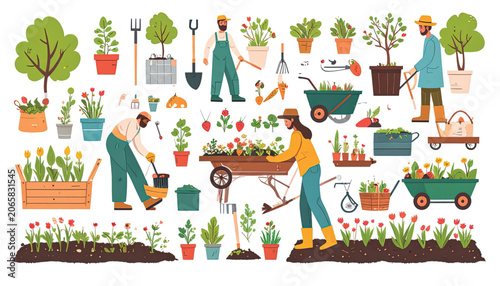 People Gardening with Various Tools.
