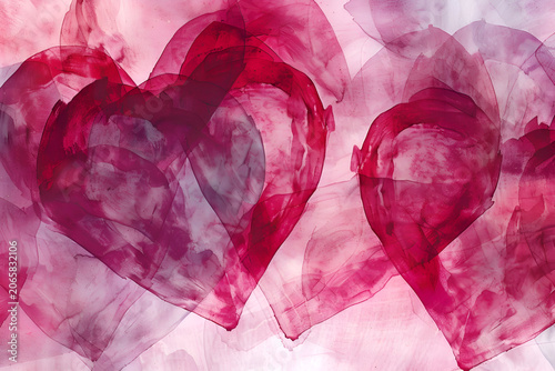 Abstract red and pink heart painting with layers and texture