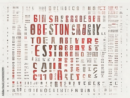 Abstract typography collage with letters and numbers.