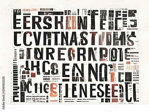 Abstract typography collage with religious and political words.