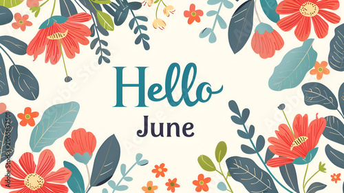 Floral greeting for june with bright red and green leaves